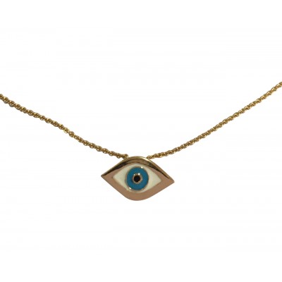 Evil Eye Charm Pendant in 14k gold on fine thin Gold Chain with adjustable lock